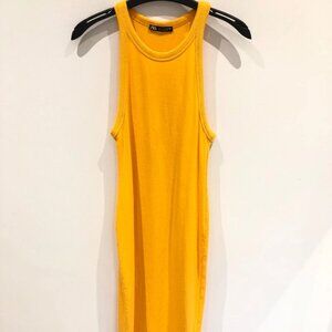 Zara Tangerine Orange High Neck Ribbed Midi Dress